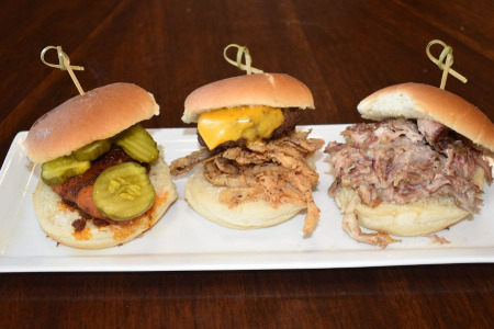 Slider sampler - Cheeseburger, Nashville Chicken , Alabama BBQ pulled pork